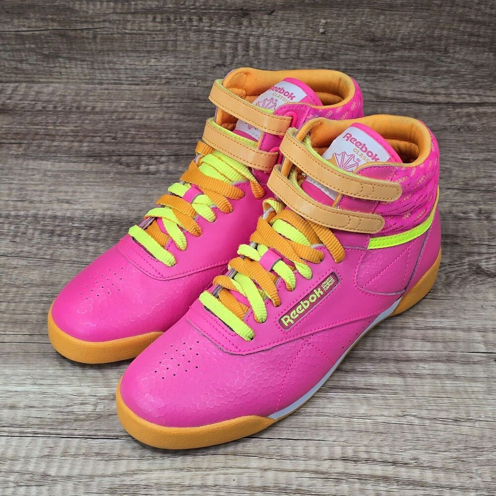 Reebok Freestyle Hi Classic Size 5 Women's Size 6.5 Hot Pink Orange Shoes M46765 - Picture 7 of 10